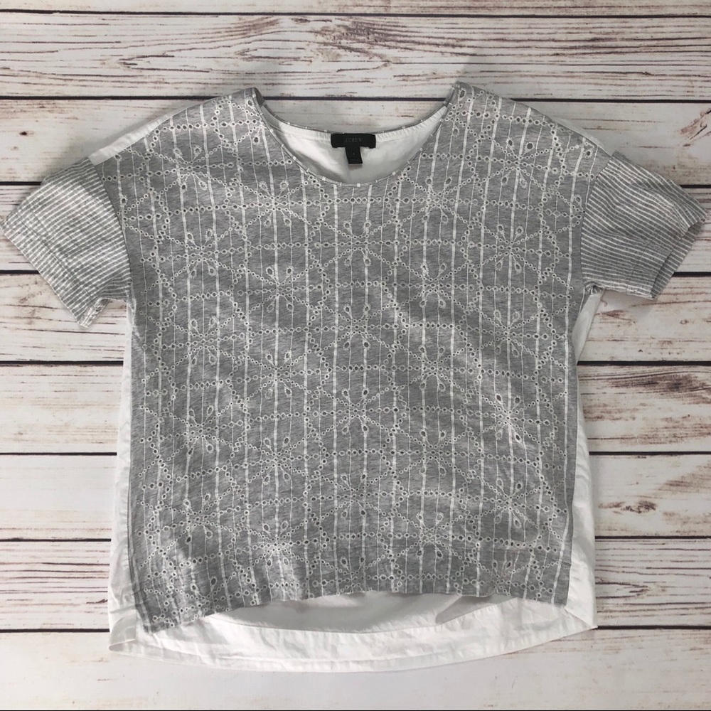 ✨J.CREW Gray & White Eyelet Top
